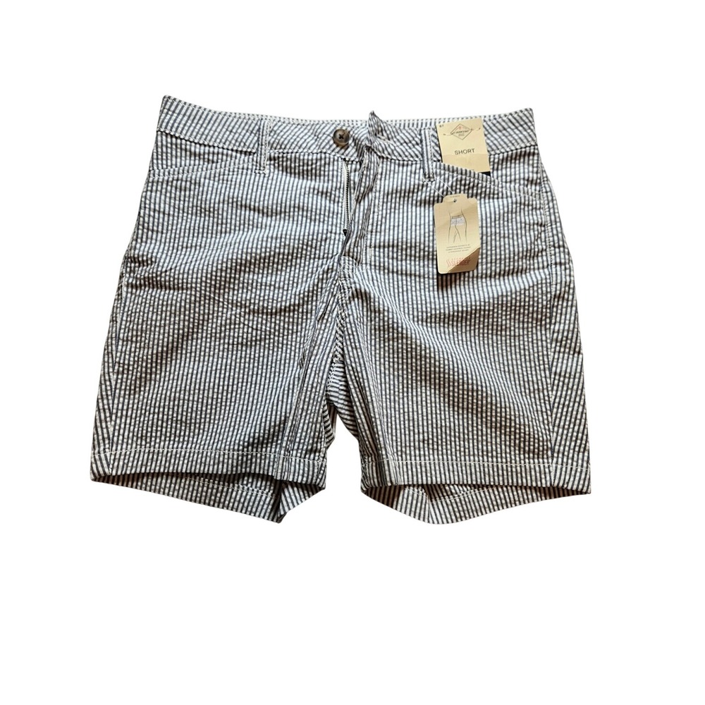 St Johns Bay Womens 6T Seersucker Stripe Mid Rise Shorts Blue White New